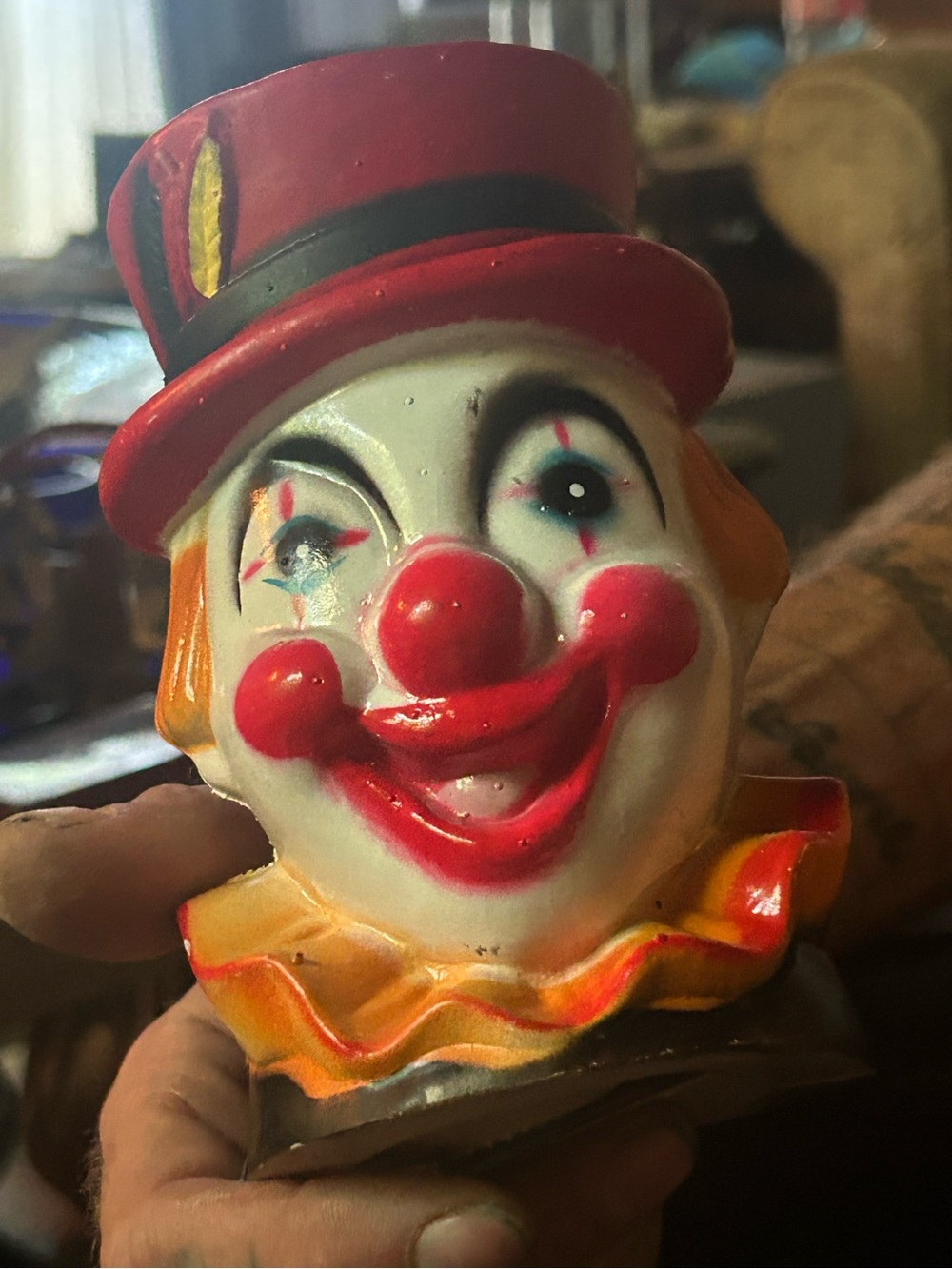 Vintage-Style Red Clown Head Decorative coin bank